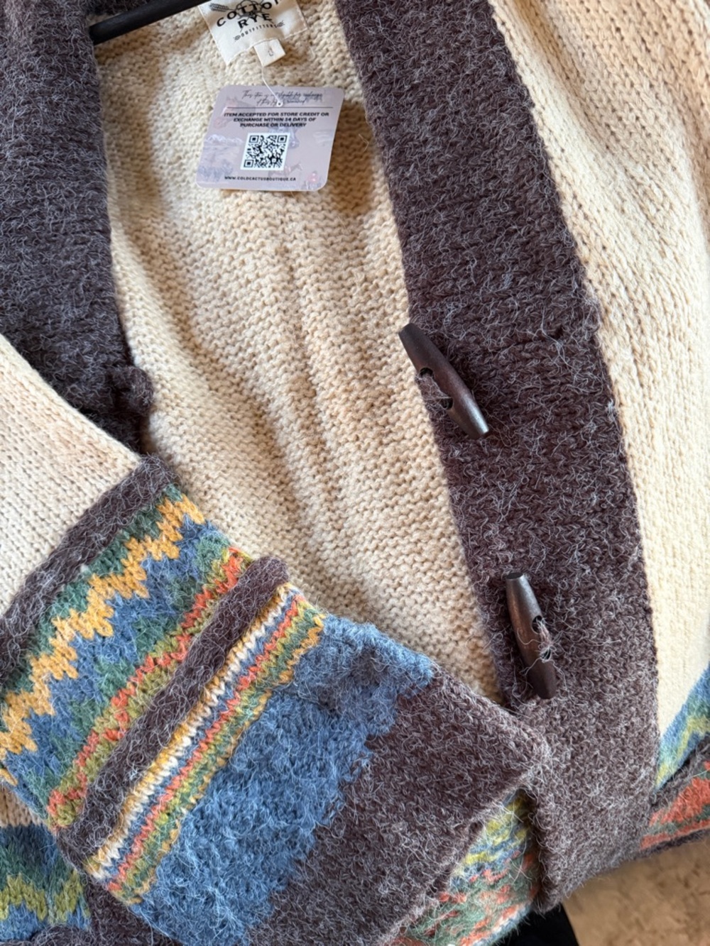 Cotton & Rye Cream Long Cardigan with Multicolor Pattern - Picture 2 of 3